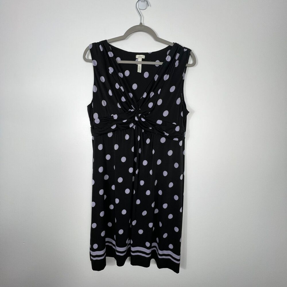 SOMA Dress Size XL Black Polka Dot Sleeveless Twist Stretch Comfort  Babydoll